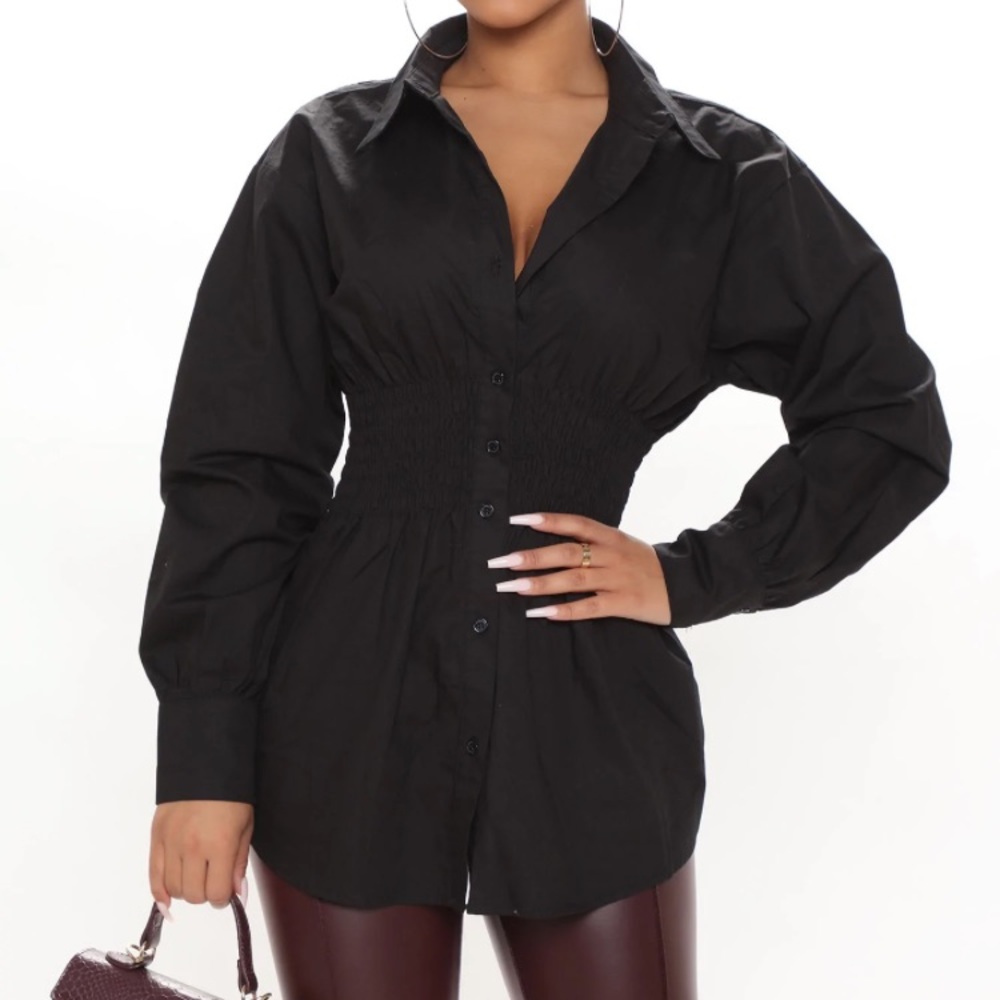Fashion Nova Black Button Down Collard Tunic NWT Small